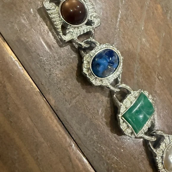 Vintage Sarah Coventry Silver Tone with Multicolored Stone Bracelet - Picture 2 of 5